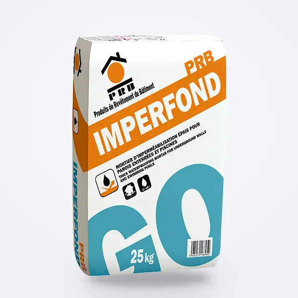 Enduit d'imperméabilisation PRB IMPERFOND : sac 25 kg orange et bleu-vert — parois enterrées