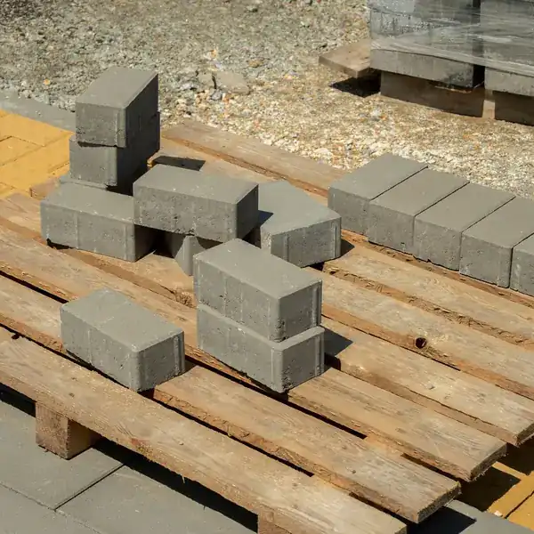 Blocs béton empilés sur une palette en bois