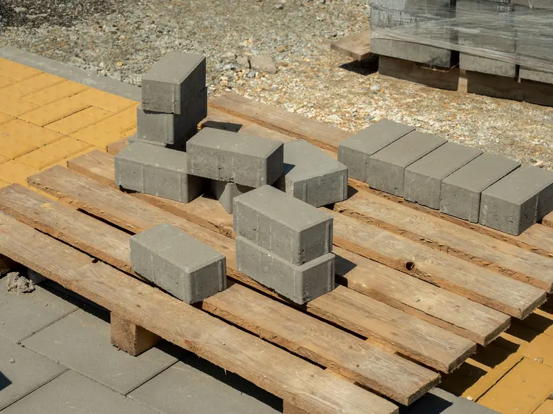 Palettes de parpaings sur un chantier