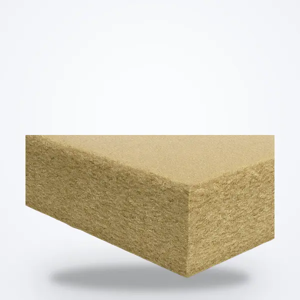 Isolant biosourcé Gutex Thermoflex FR : angle de panneau semi-rigide en fibre de bois beige, chant droit, fibre de bois