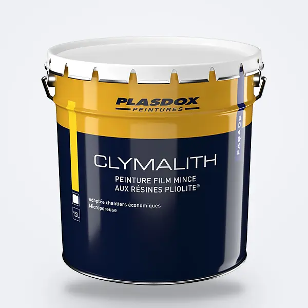 Peinture façade Clymalith : seau 15 L Plasdox bleu marine et jaune, peinture film mince — peinture extérieure