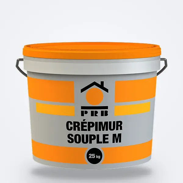 RPE PRB CRÉPIMUR SOUPLE M : seau 25 kg gris et orange à couvercle orange — revêtement souple de façade